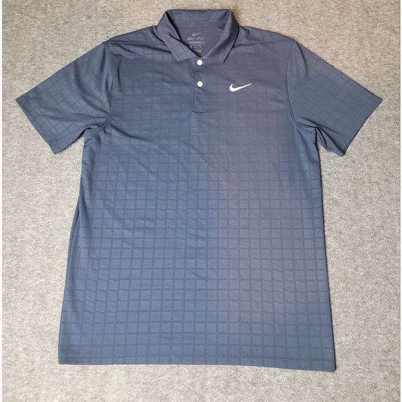 Nike Polo Dri-Fit Essentual Golf  Men's Size M Black Checkered Collar CU9788 - Picture 1 of 6